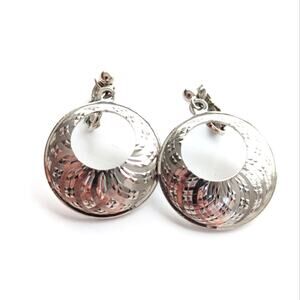 Vintage Silver Tone Bohemian Dangle Drop Hoop Circle Clip On Earrings